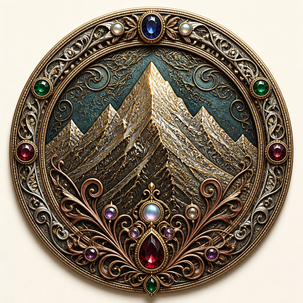 an emblem of a mountain peak inside a circle, simple bold shapes on a plain background, no text or lettering