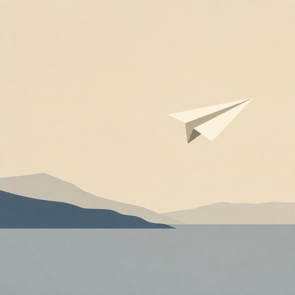 a paper plane, clean minimal composition on a plain background, no text