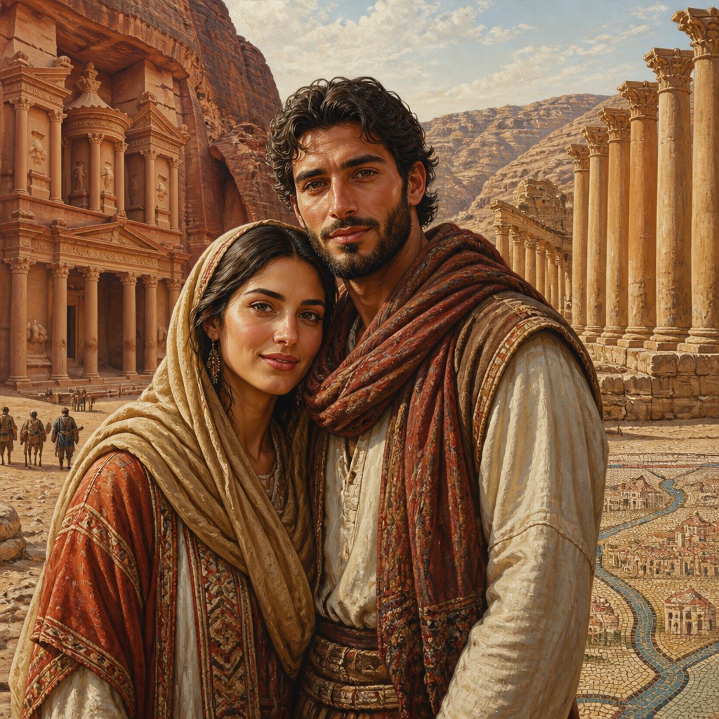 portrait of two people together — Jordanian Art Style