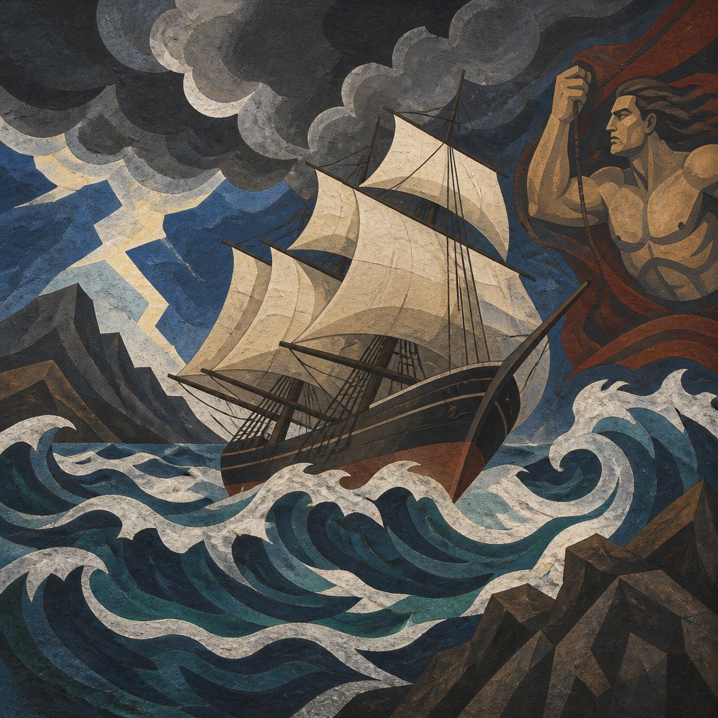 sailing ship on a stormy sea — Mural Painting Art Style