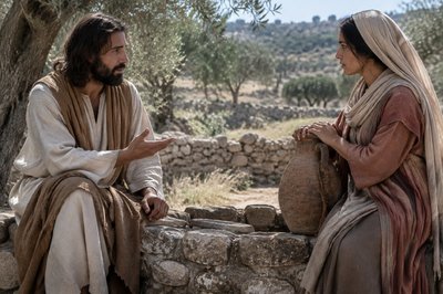 Jesus speaks with the Samaritan woman at Jacob's well
