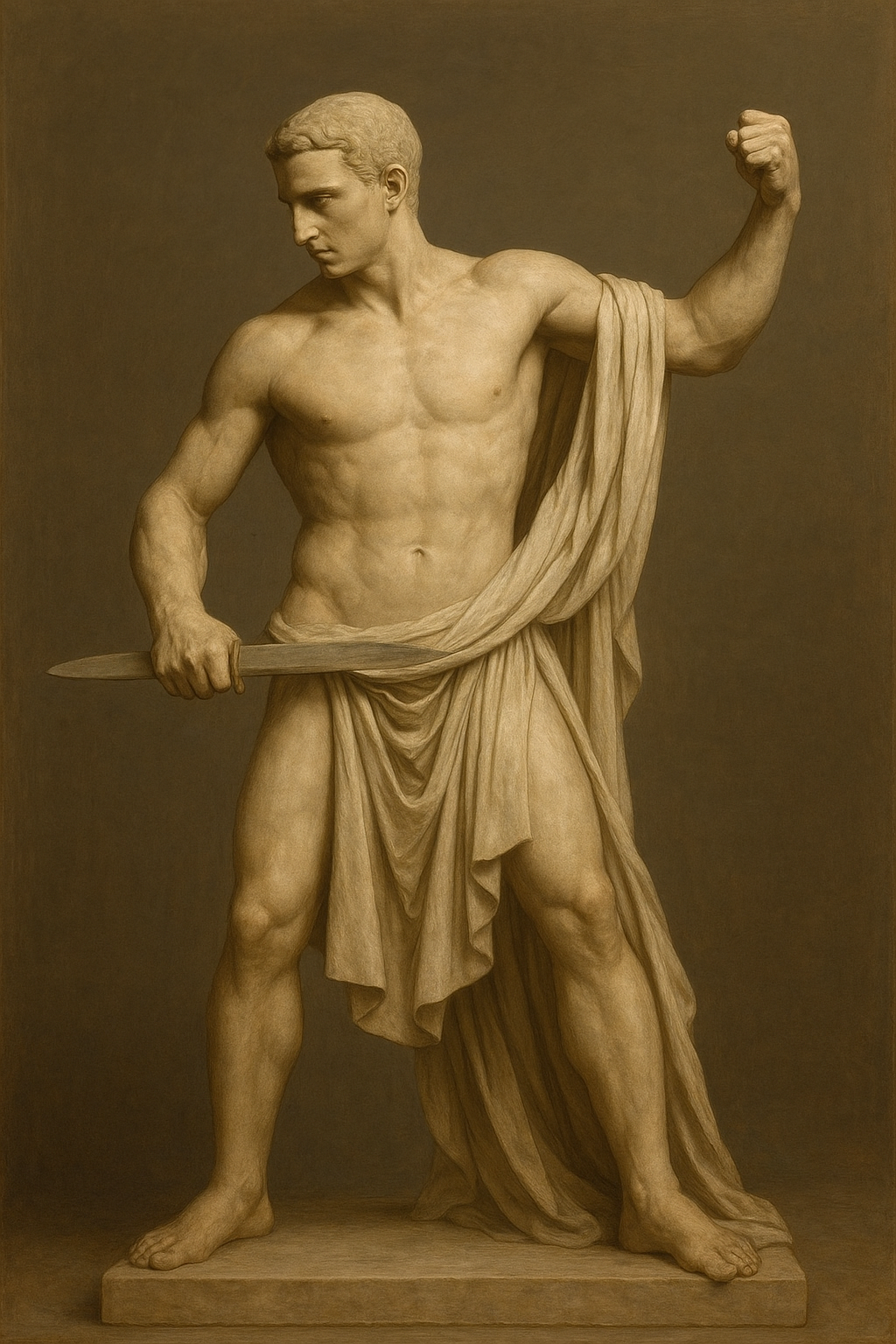 a statue of a man holding a sword