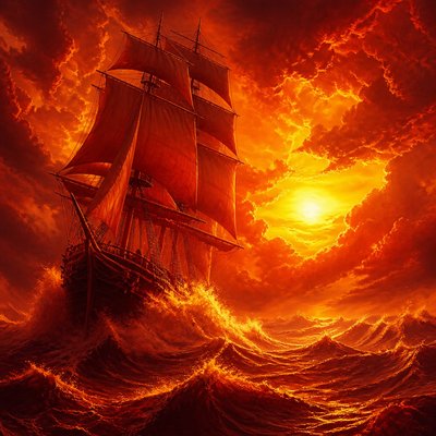 sailing ship on a stormy sea