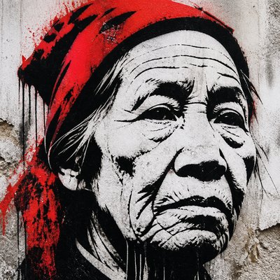 close-up portrait of an elderly person with expressive weathered features