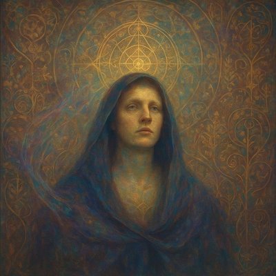 a painting of a woman with a veil on her head