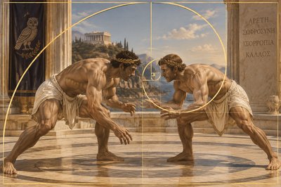ancient greek wrestlers facing each other