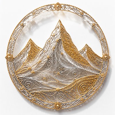an emblem of a mountain peak inside a circle, simple bold shapes on a plain background, no text or lettering