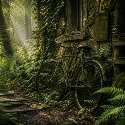 bicyle resting against a wall — Forestcore Aesthetic