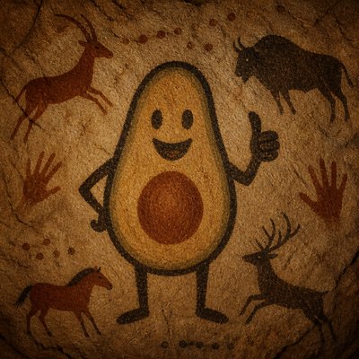 a happy avocado character giving a thumbs up, bold readable design on a plain background, no text