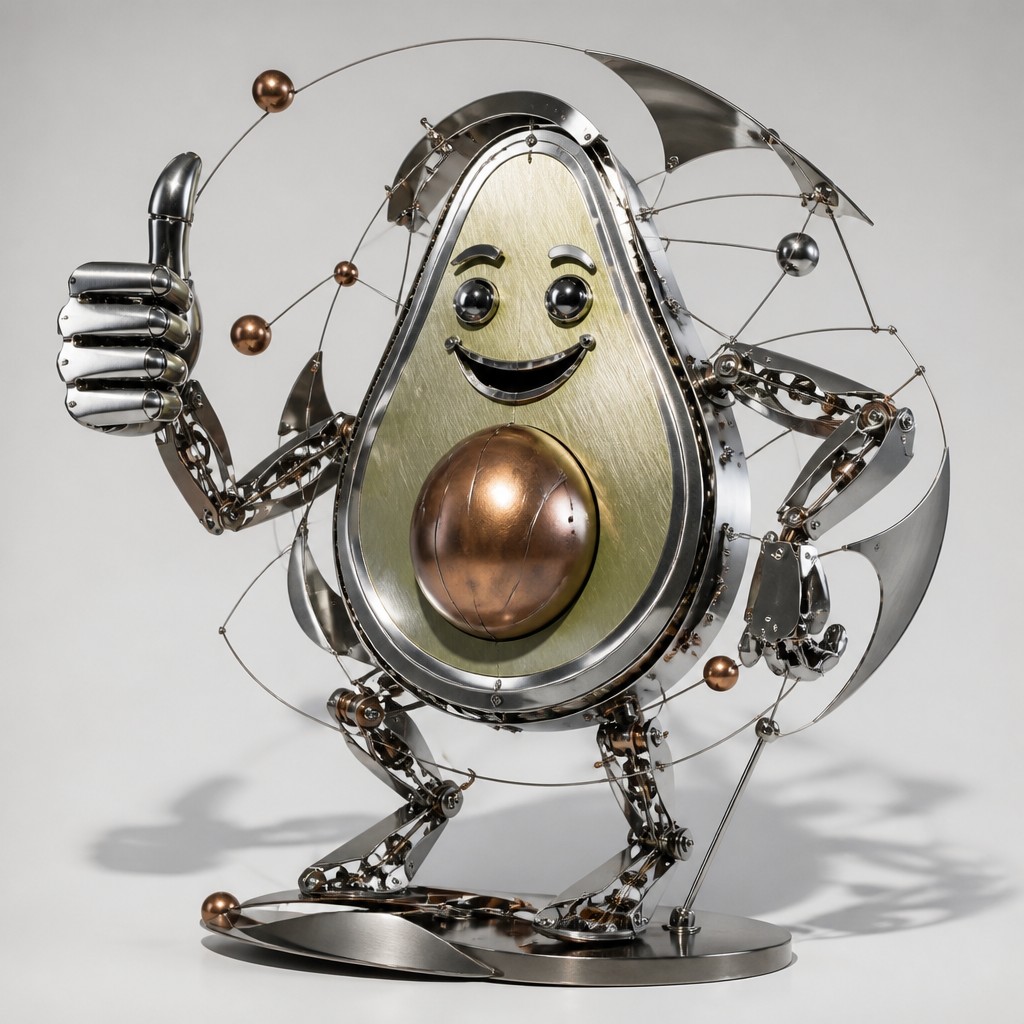 a happy avocado character giving a thumbs up, bold readable design on a plain background, no text