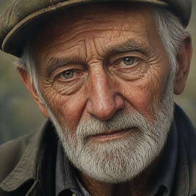 close-up portrait of an elderly person with expressive weathered features