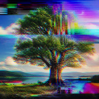 a tree in nature — Glitch Art Style