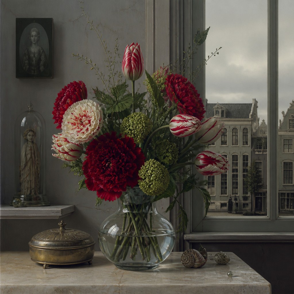 bouquet of flowers in a glass vase — Belgian Art Style