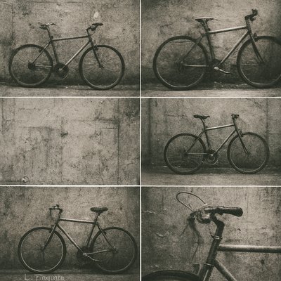 bicyle resting against a wall