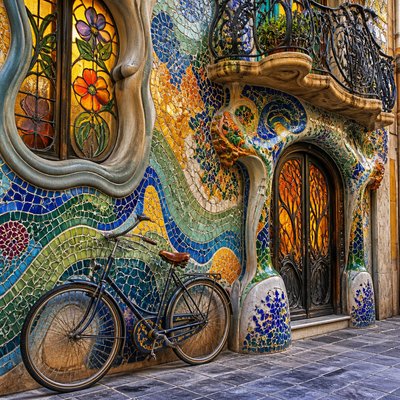 bicyle resting against a wall — Barcelona Art Style