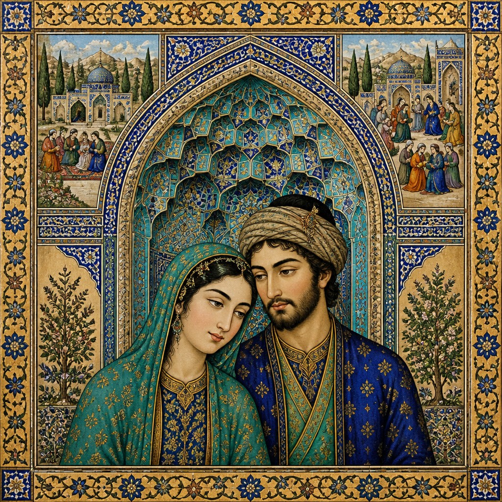 portrait of two people together — Isfahan Art Style