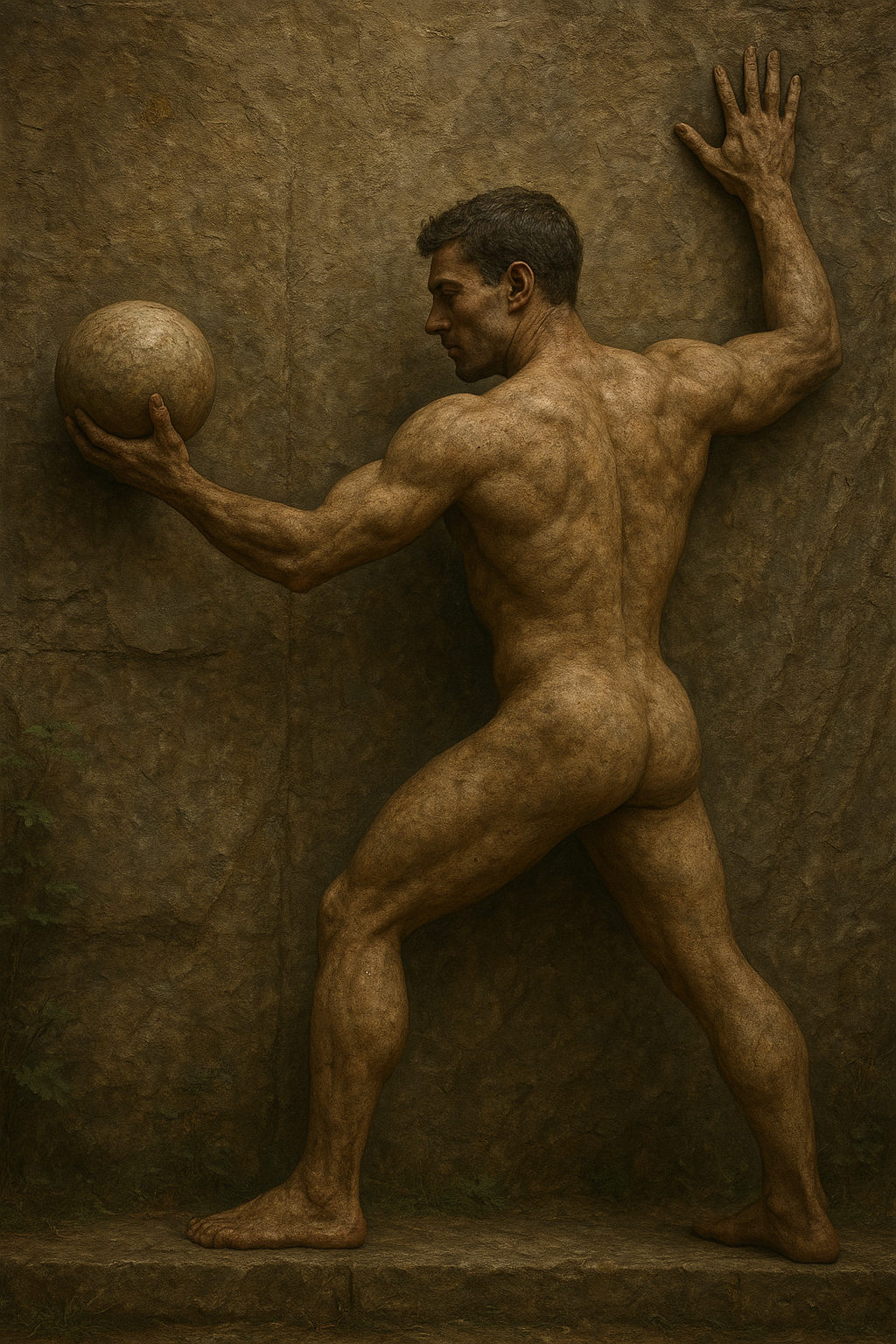 a painting of a man holding a ball