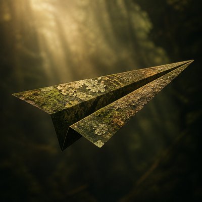 a paper plane, clean minimal composition on a plain background, no text