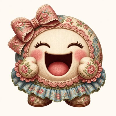 an exaggerated laughing face of an original round mascot character, bold and readable at small size, plain background, no text