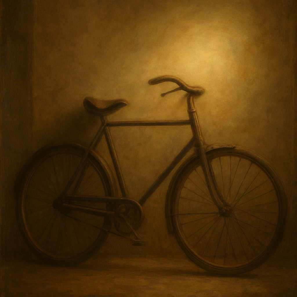 bicyle resting against a wall