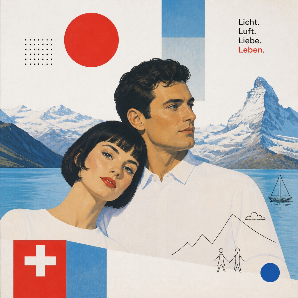 portrait of two people together — Swiss Art Style