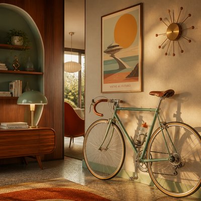 bicyle resting against a wall