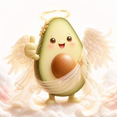 a happy avocado character giving a thumbs up, bold readable design on a plain background, no text
