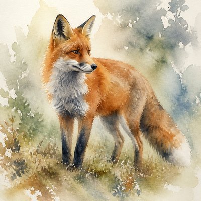 animal standing in natural pose — Wet-on-Wet Watercolor Style