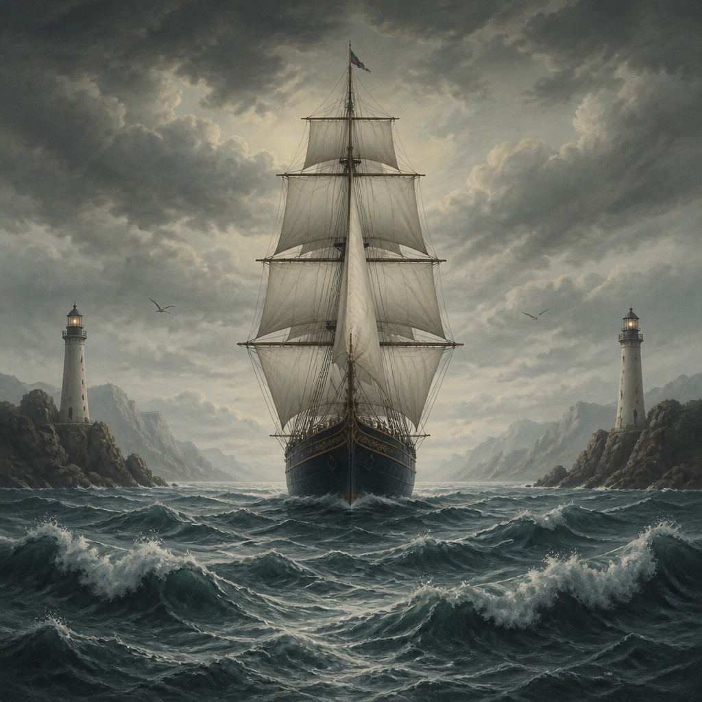 sailing ship on a stormy sea — Perfect Balance Art Style