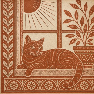 a cat lounging in a sunlit window