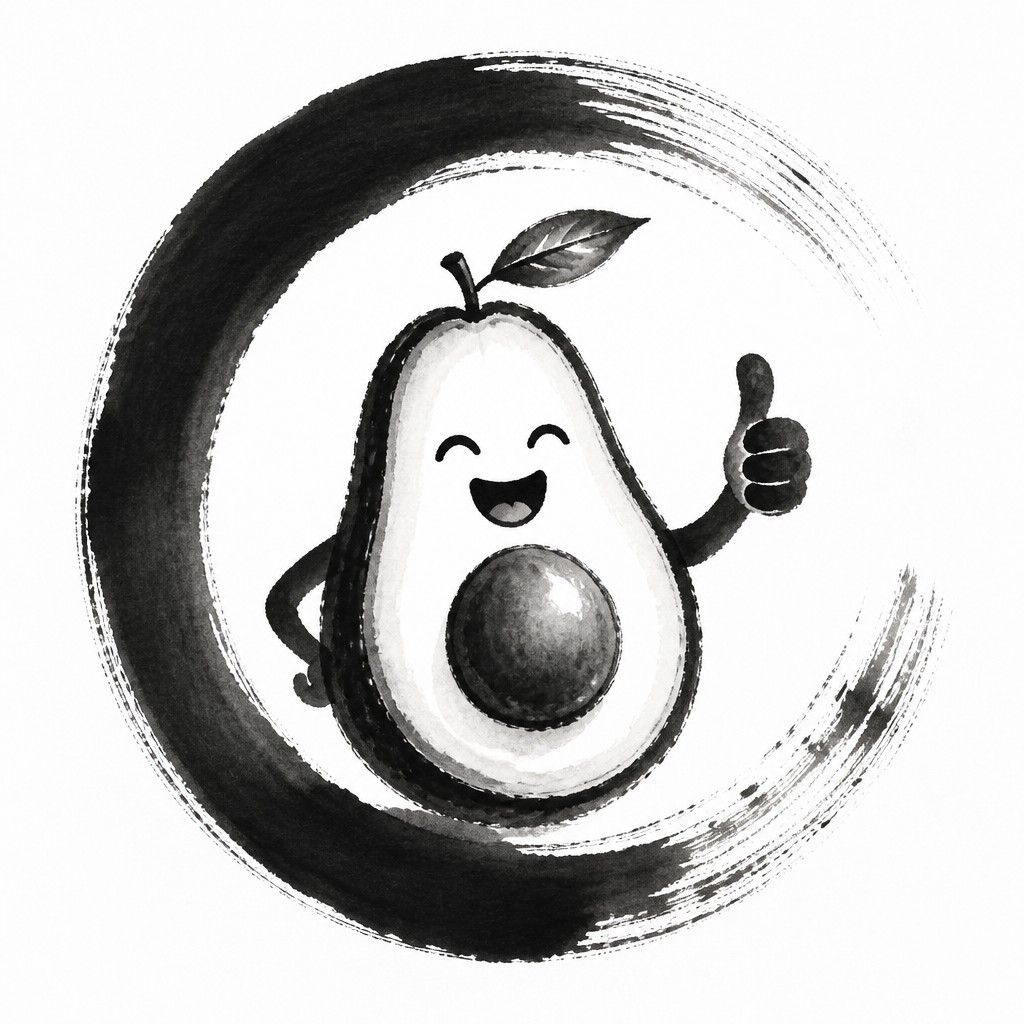 a happy avocado character giving a thumbs up, bold readable design on a plain background, no text