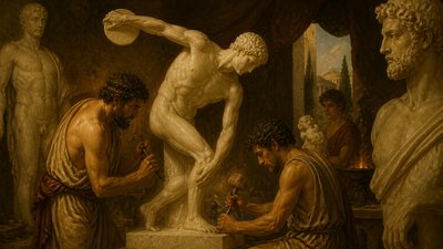 ancient greek sculptors carving athletes
