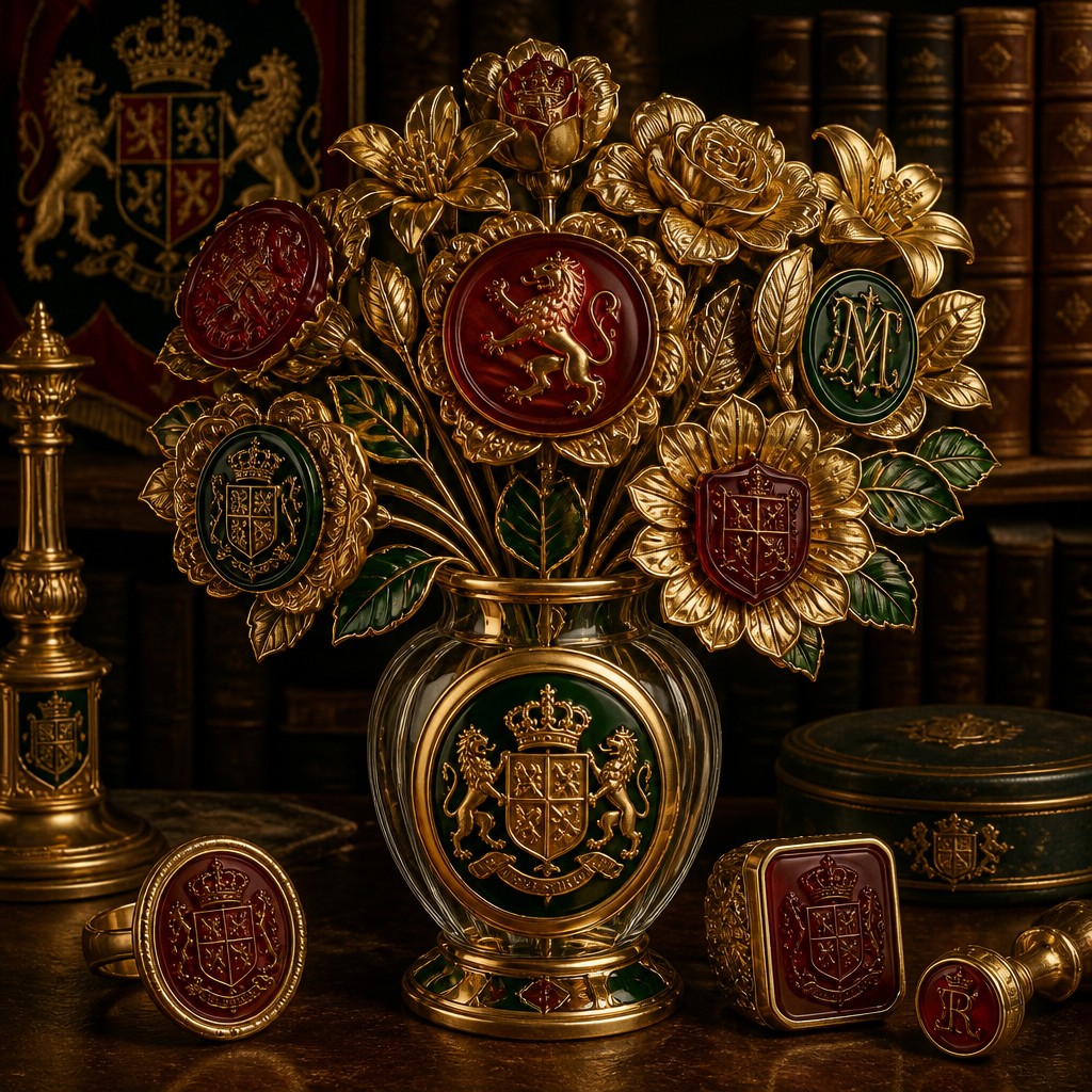 bouquet of flowers in a glass vase — Signet & Heraldic Jewelry Design