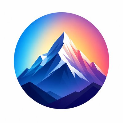 an emblem of a mountain peak inside a circle, simple bold shapes on a plain background, no text or lettering