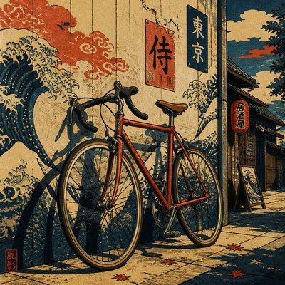 bicyle resting against a wall