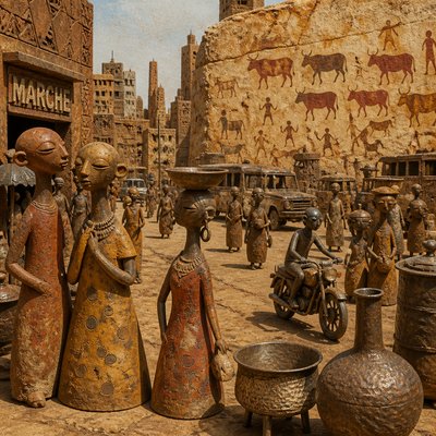 urban street with city activity — Chadian Art Style