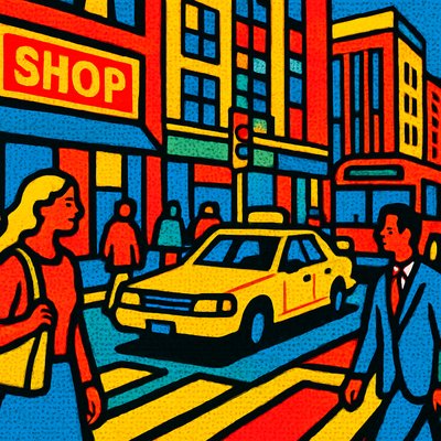 urban street with city activity