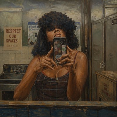 a painting of a woman taking a selfie