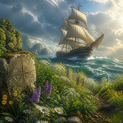 sailing ship on a stormy sea