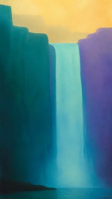 towering waterfall cascading down a cliff