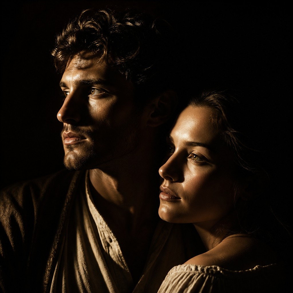 portrait of two people together — Light and Shadow Art Style