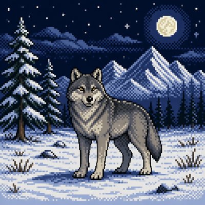 a lone wolf standing in a snowy clearing