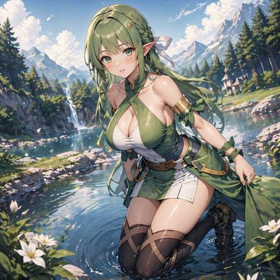 beautiful anime girl, wearing green outfit