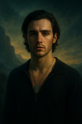 a painting of a man in a black shirt