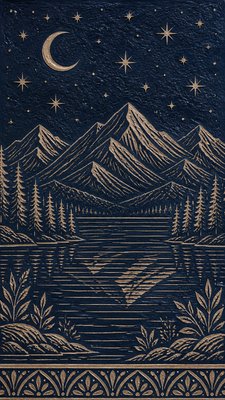 a tranquil mountain lake beneath a starry night sky, no people, no text