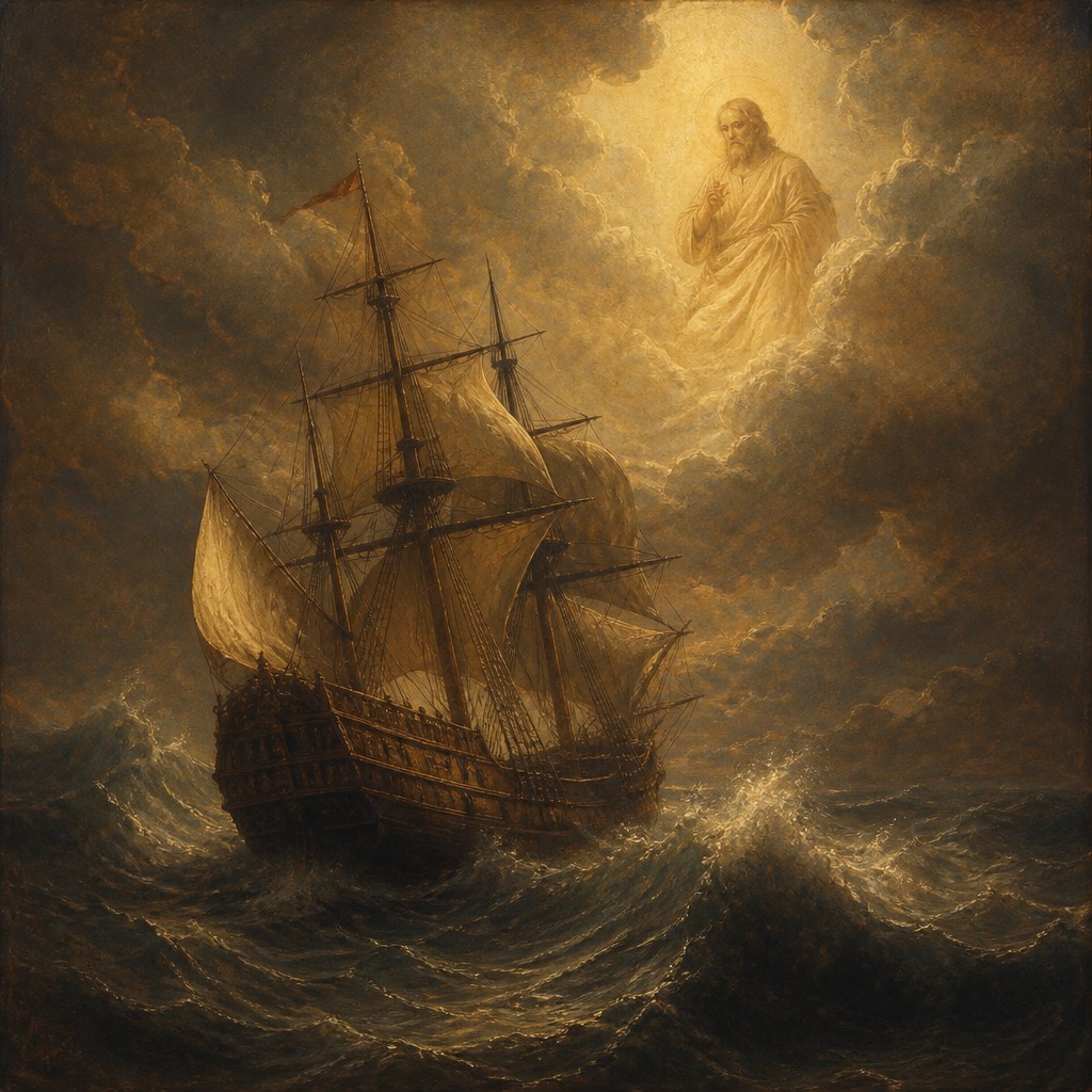 sailing ship on a stormy sea