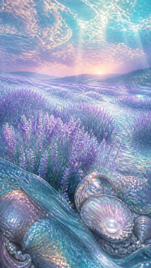 a field of lavender stretching to distant hills at dusk, no people