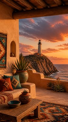 a lone lighthouse on a cliff at dusk under a dramatic sky, no text or lettering