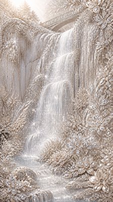 towering waterfall cascading down a cliff