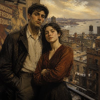 portrait of two people together — New York Art Style